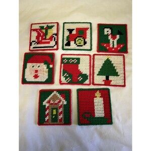 Coasters Christmas Set Plastic Canvas Felt Handmade Santa Train Tree Stocking